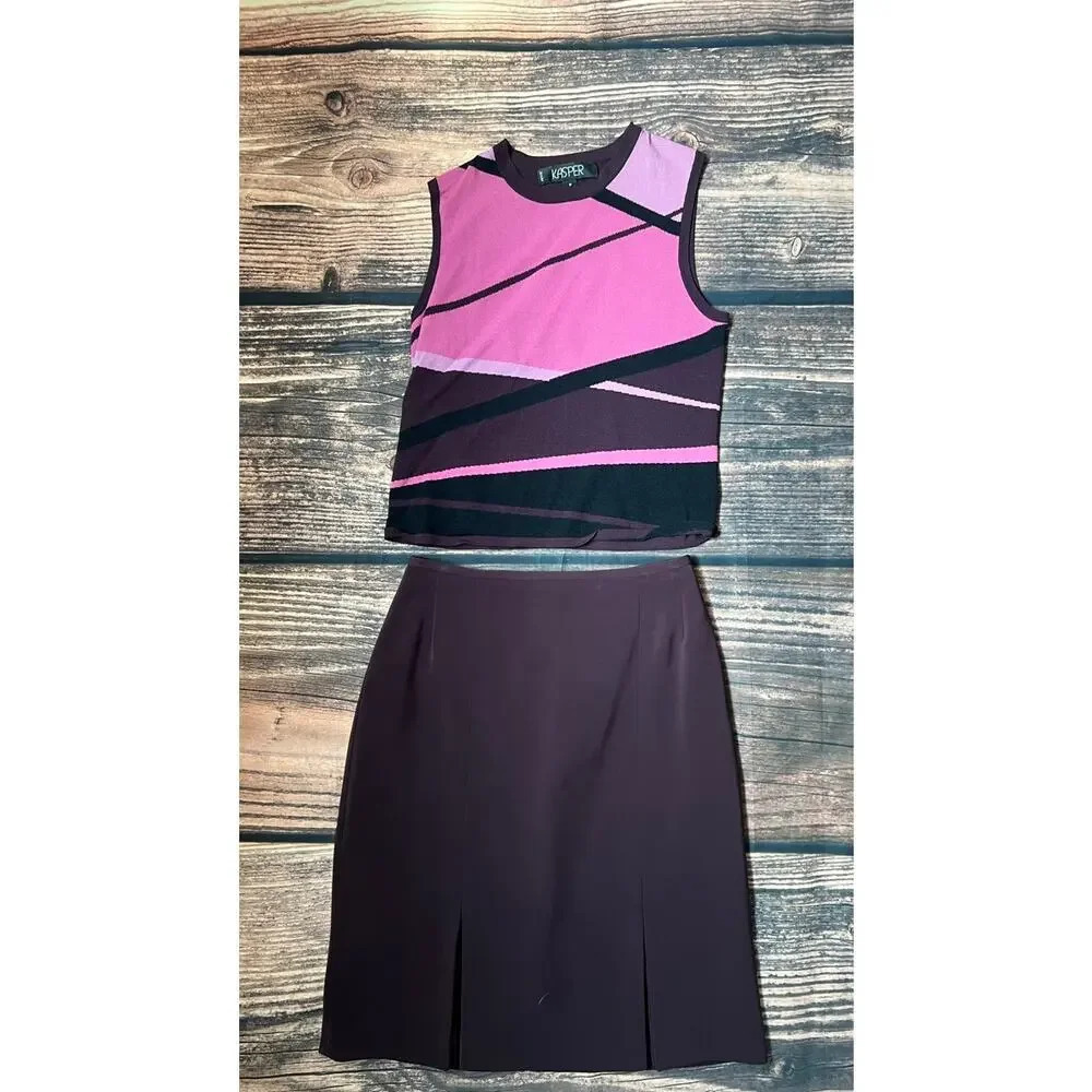 Kasper Women's Petite Purple Geometric Sleeveless Top & Skirt Set 2P